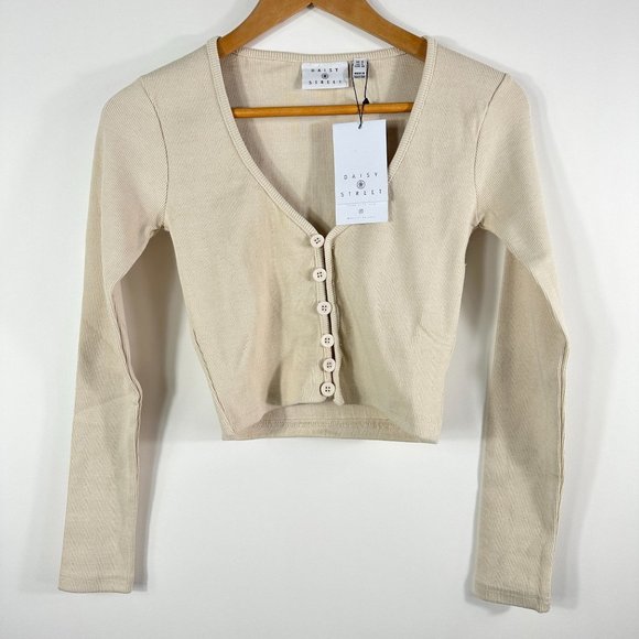 Daisy Street Women Crop Cardigan Sweater Sz S Button Front Cream - Picture 1 of 9